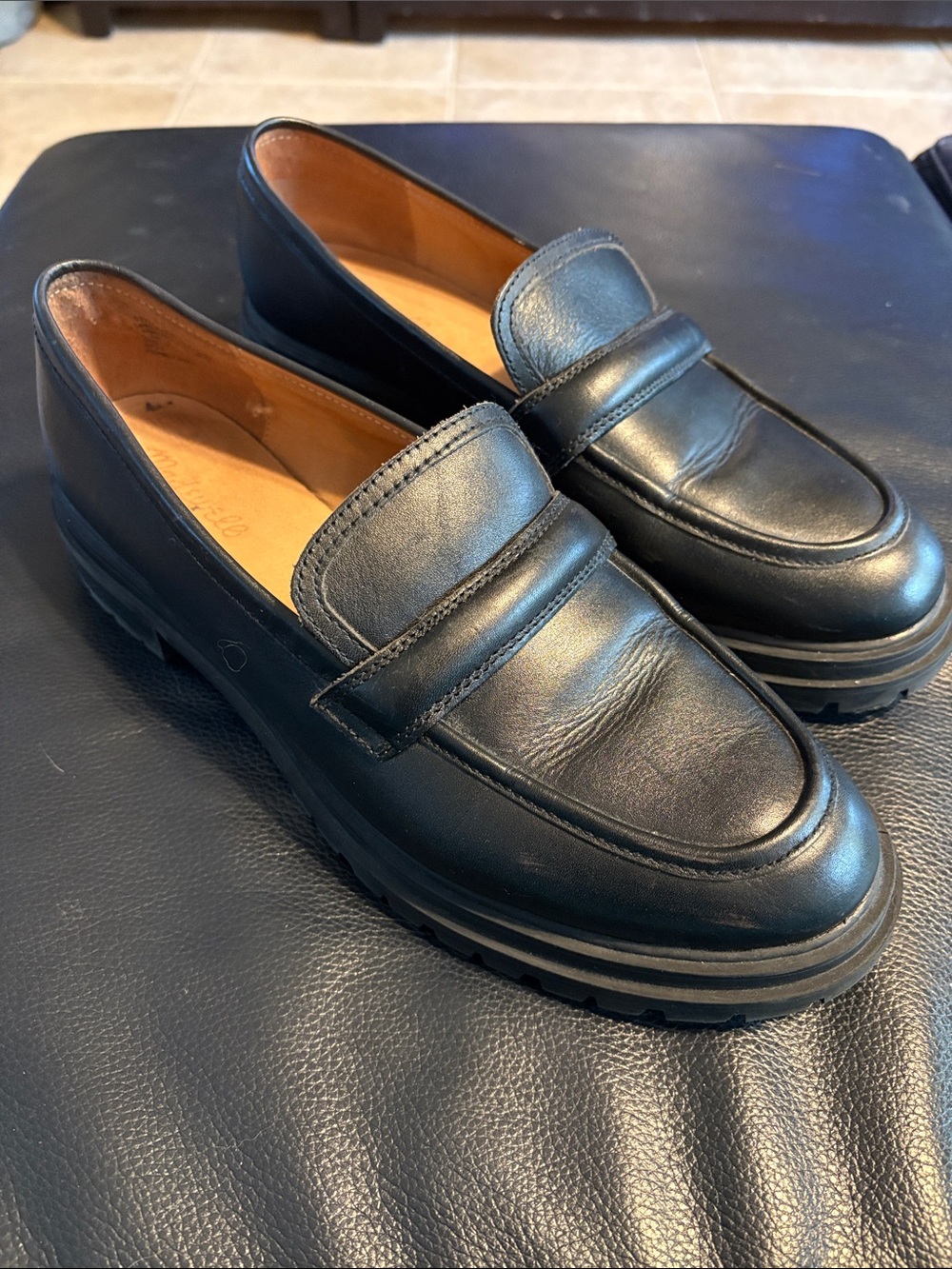 Madewell $158 The Bradley Lugsole Loafer Flats Black Leather NG674